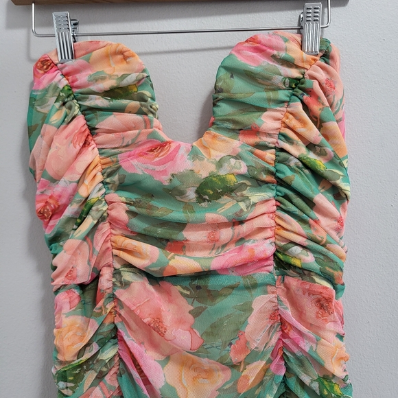 ASOS NWT Design U-Wire Bandeau Strapless Ruched Floral Maxi Dress Size 14 - Picture 3 of 8